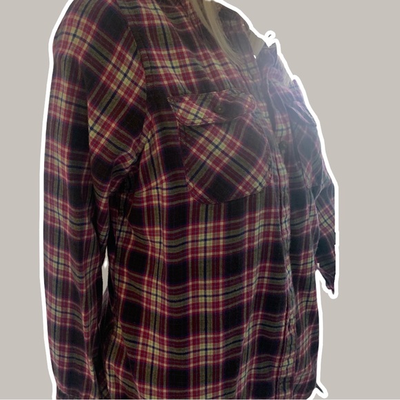 Upcycled Purple Flannel Button Down with Homemade Floral Appliquép on Back - Picture 6 of 10